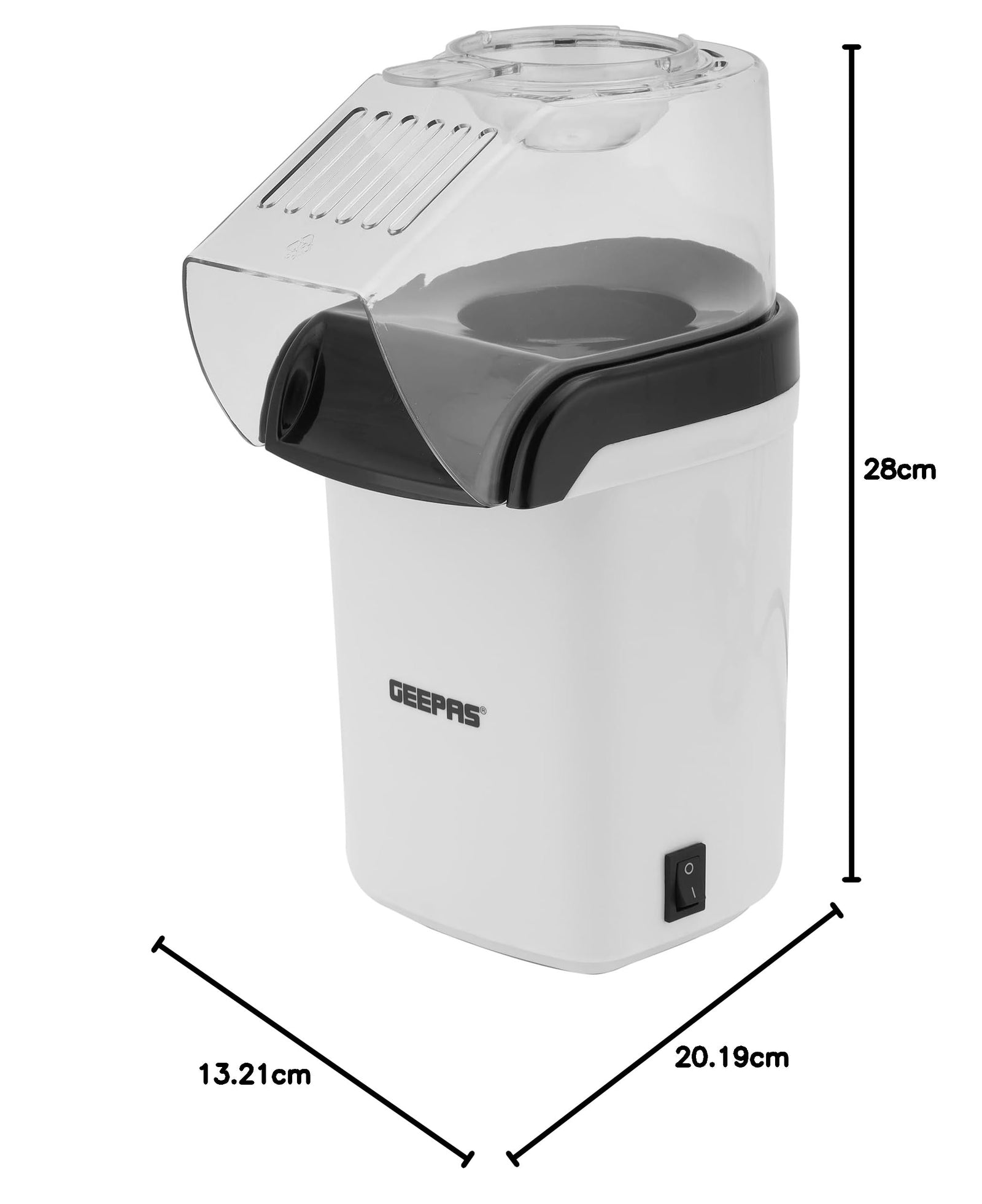 Geepas 1200W Electric Popcorn Maker – Makes Hot, Fresh, Healthy And Fat-Free Theater Style Popcorn Anytime - On/Off Switch, Attractive Design, Oil-Free Popcorn Popper