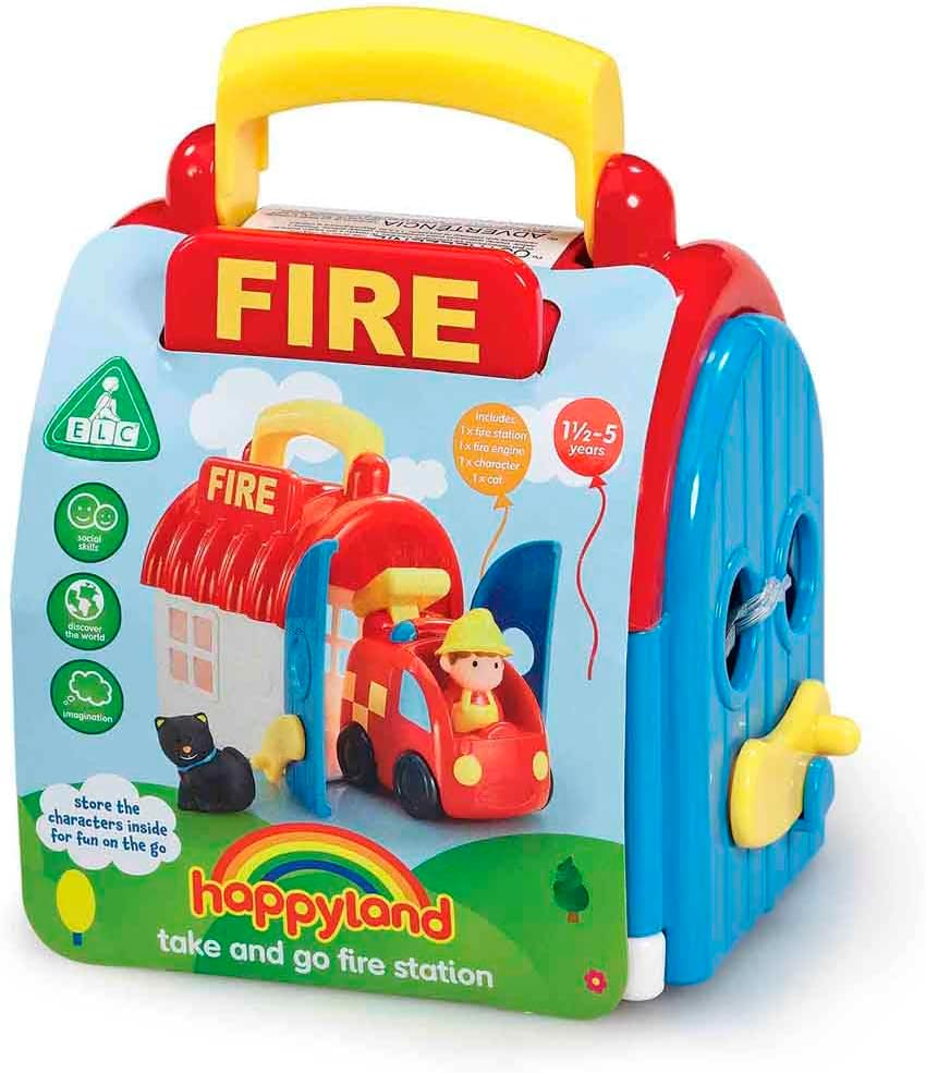 HappyLand Take and Go Fire Station Playset – Imagination Playset for Toddlers (Ages 18 Months to 5 Years)