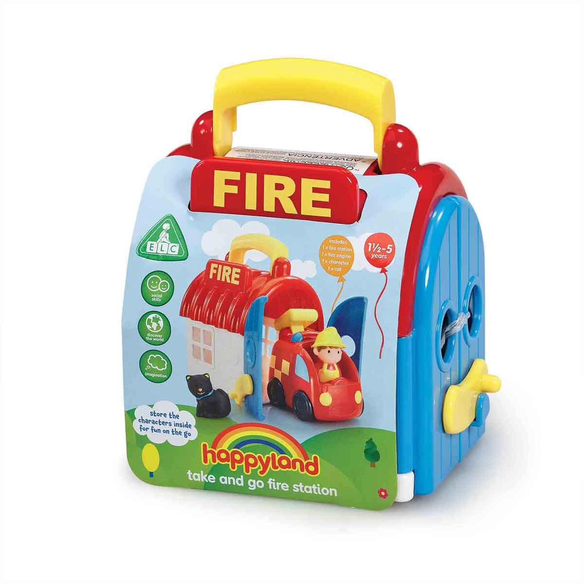 HappyLand Take and Go Fire Station Playset – Imagination Playset for Toddlers (Ages 18 Months to 5 Years)