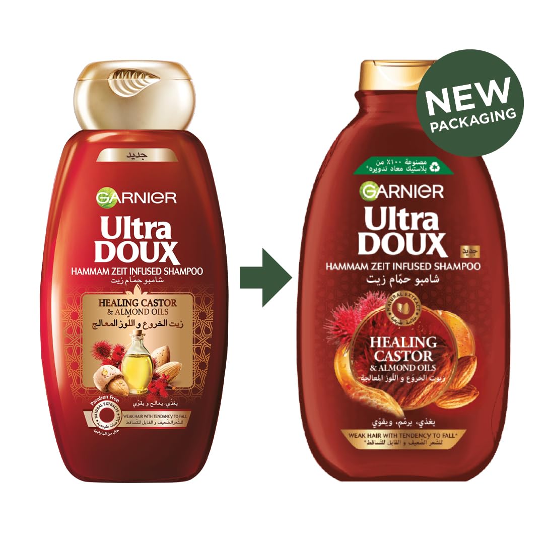 Garnier Ultra Doux Healing Castor & Almond Oil Twin Pack Shampoo 400ml + Shampoo 400ml