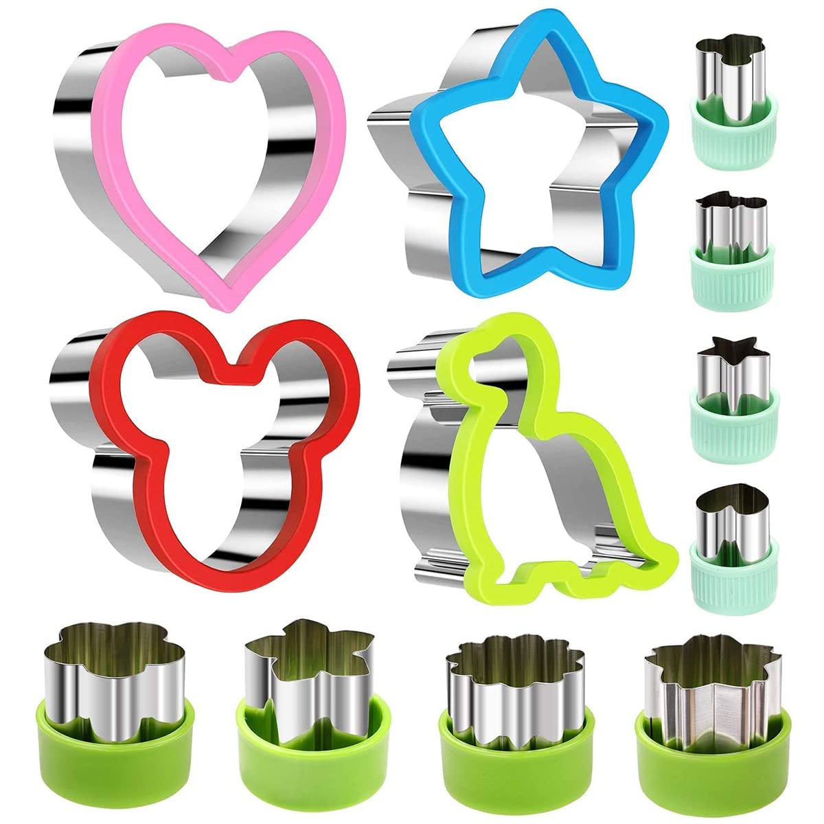 ECVV 12Pcs Stainless Steel Sandwich Cookie Cutters Set Mini Vegetable Fruit Cutters Food Grade Cookie Cutter Mold for Kids Food Decoration Tools for Kitchen