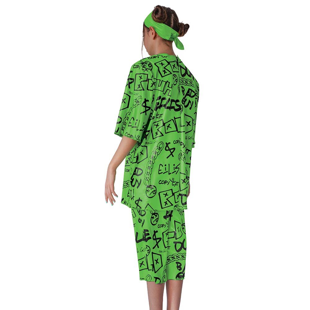 Billie Eilish Costume, Official Green Oversize Top and Shorts for Kids, Musical Artist Inspired Outfit, Classic Child Size XL (14-16)