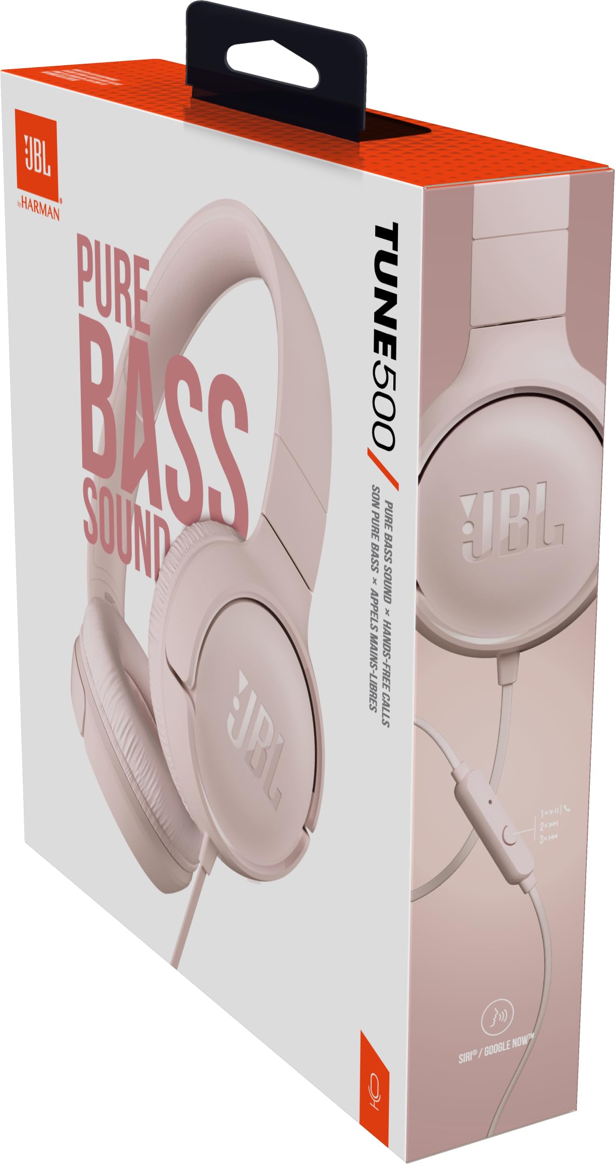 JBL Tune 500 Wired On-Ear Headphones, Deep JBL Pure Bass Sound, 1-Button Remote/Mic, Lightweight and Foldable Design, Tangle-Free Flat Cable, Voice Assistant - Pink, JBLT500PIK