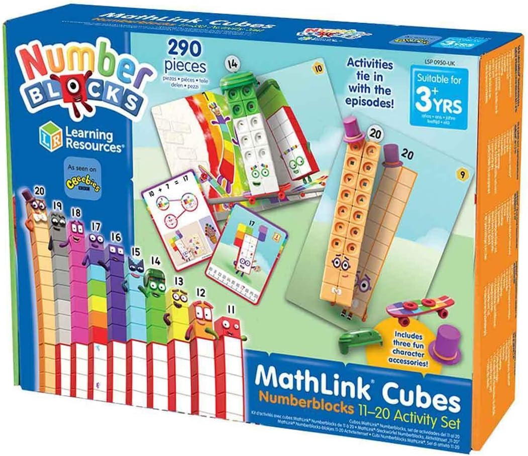 Learning Resources MathLink Cubes Numberblocks 11-20 Activity Set, 30 Numberblocks Activities Linked to TV Episodes, 155 Numberblocks MathLink Cubes & More, Ages 3+