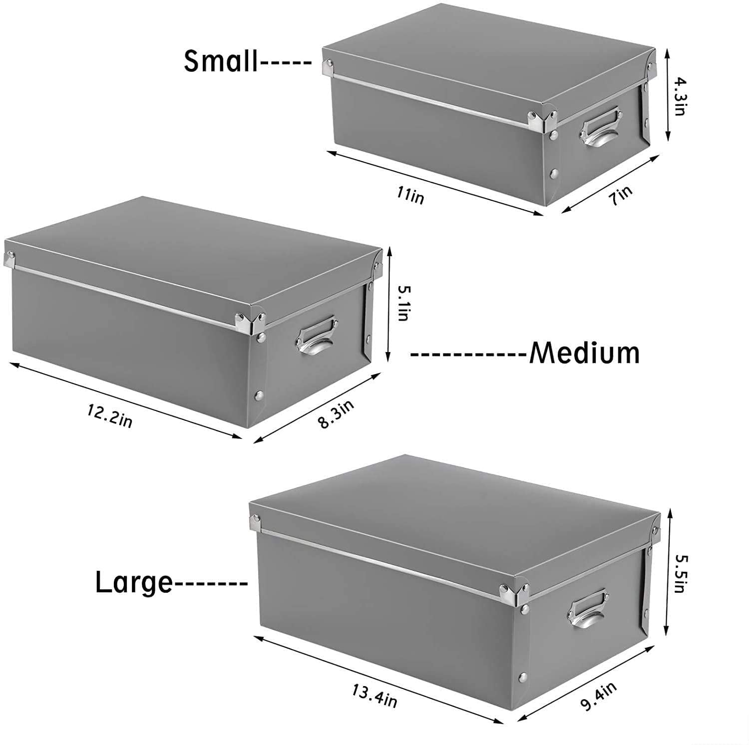 Foldable Storage Baskets, 3 piece Multiple sizes Small/Medium/Large Waterproof Plastic Box with Lid for Toys/Shoes Grey