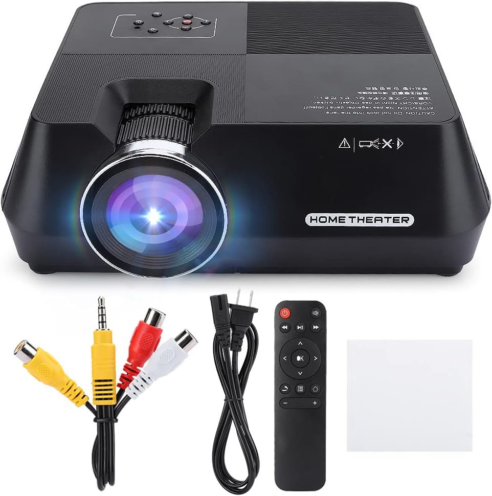 480p LCD Mini Portable Projector Home Cinema Theater Media Player, 480p Lcdmini Prtable Projector with 1080p Hd Remote Control, Diffuse Imaging Video Projector for Healthier Viewing(Black)