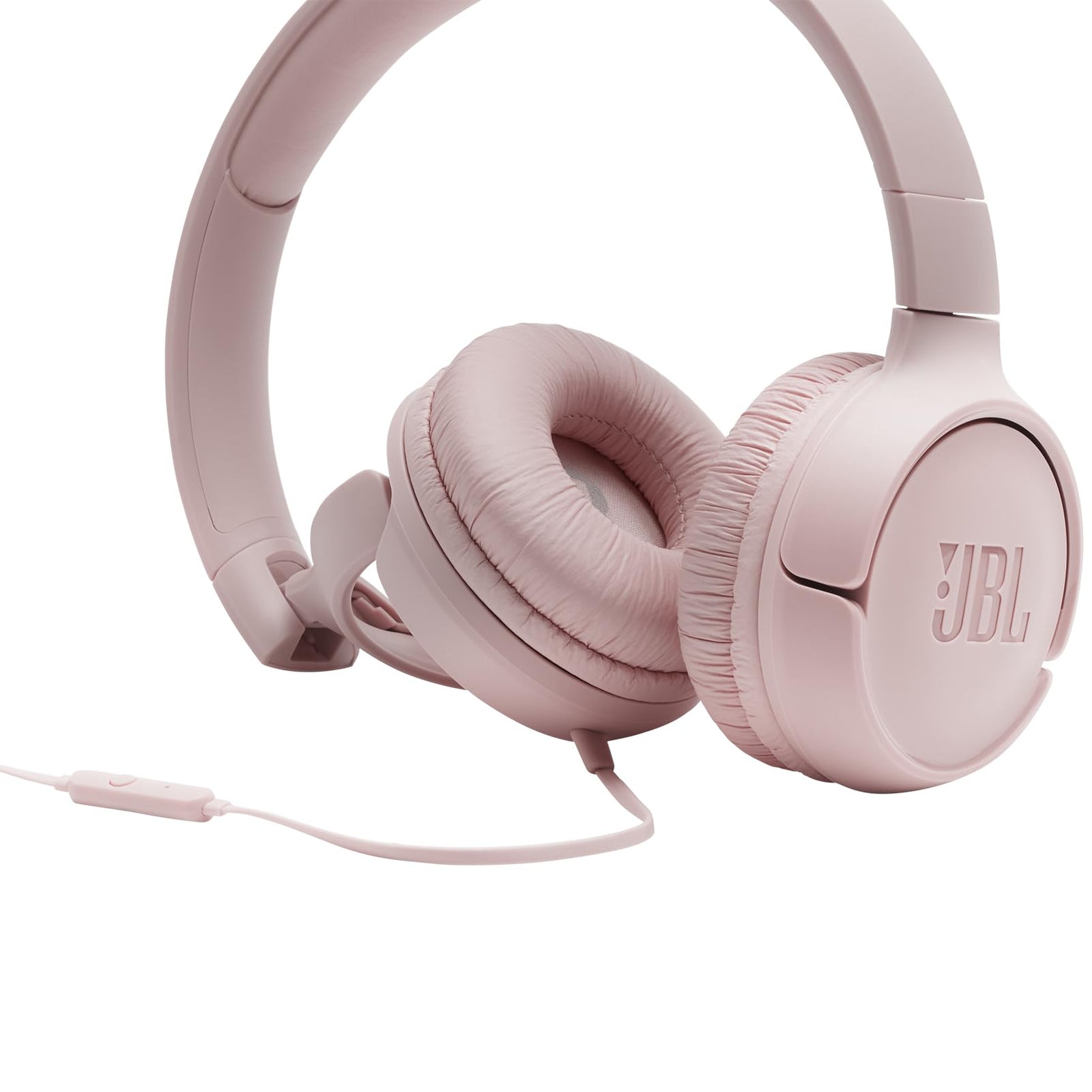 JBL Tune 500 Wired On-Ear Headphones, Deep JBL Pure Bass Sound, 1-Button Remote/Mic, Lightweight and Foldable Design, Tangle-Free Flat Cable, Voice Assistant - Pink, JBLT500PIK