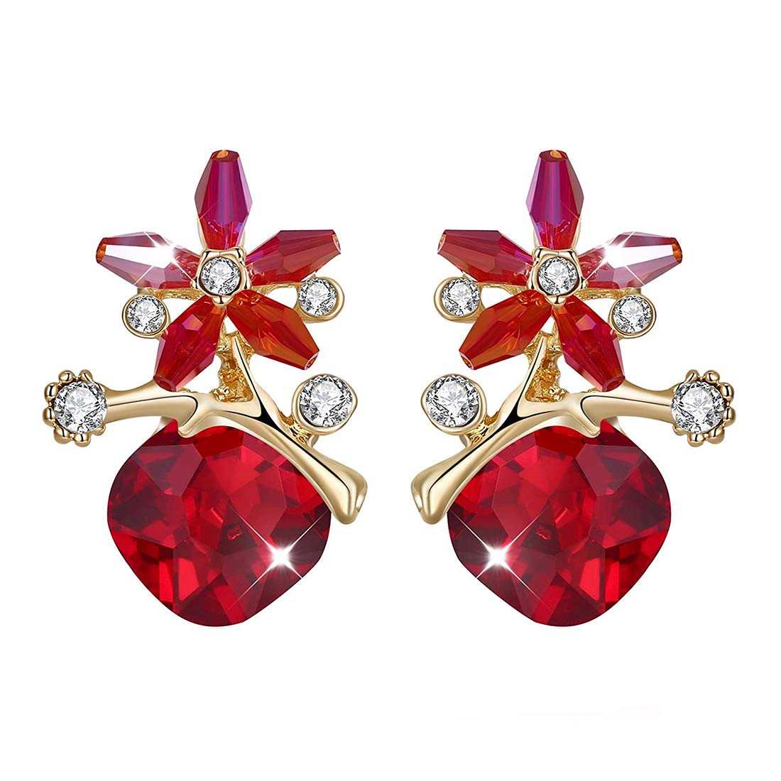 Yellow Chimes Floral Red Crystal Stud Earrings for Women