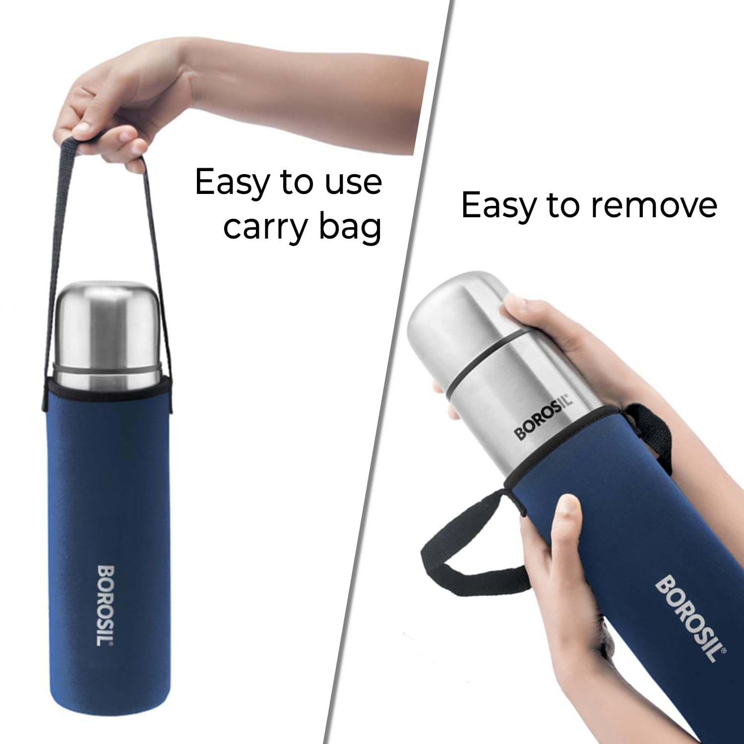 Borosil Stainless Steel Hydra Thermo Double Wall Copper Coated Inner Vacuum Insulated Flask with Blue Jacket |Water Bottle|Thermos|Sports Bottle|Yoga Bottle|Outdoor|Reusable Leak Proof 1000 ml