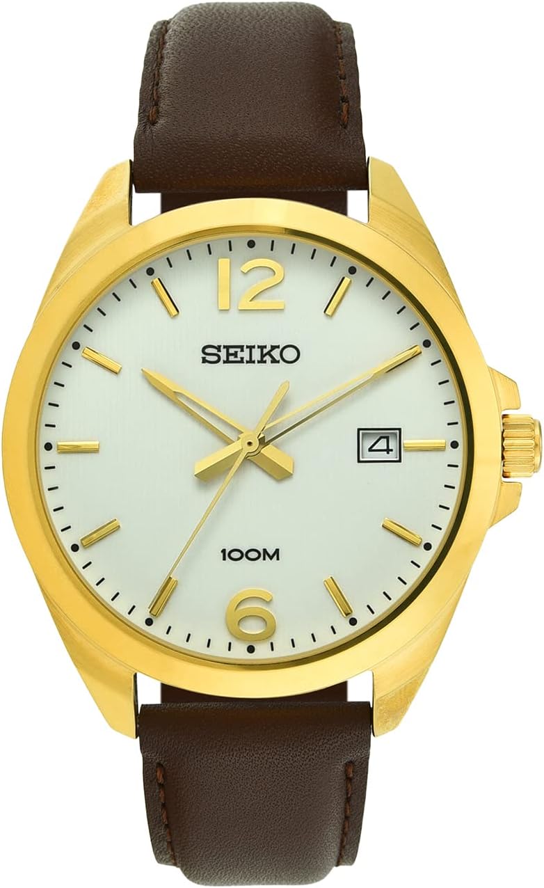 Seiko Men's Japanese Quartz Watch with Analog Display and Leather Strap SUR216P1, Brown