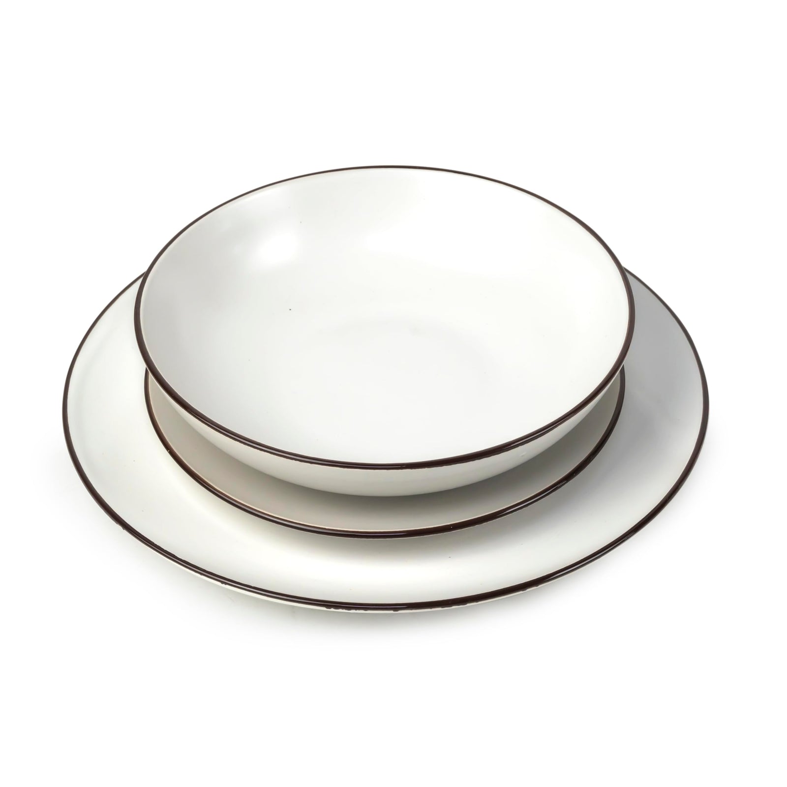 Bone China 11-Piece Stoneware Dinnerware Set - Elegant Ceramic Crockery for 4 - Includes 26cm Dinner Plate, 20cm Salad Plate, and 20cm Bowl with Color Rim