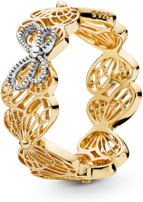 Pandora 167947 54 Sterling Silver Filigree Butterflies Ring for Women - Gold and Silver