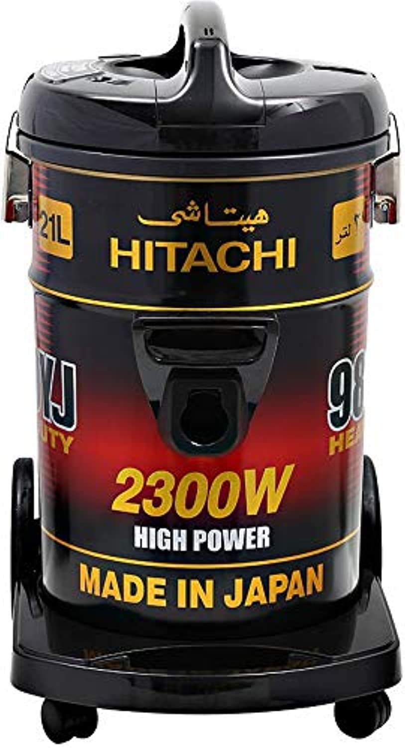 Hitachi Drum Vacuum Cleaner 2300 Watts, 21 Liters Dust Capacity, Removable & Washable Filter, Rug-Floor Nozzle With Multi Angle Head, Best For Home, Office & Mosque, MADE IN JAPAN, CV9800YJ240BR