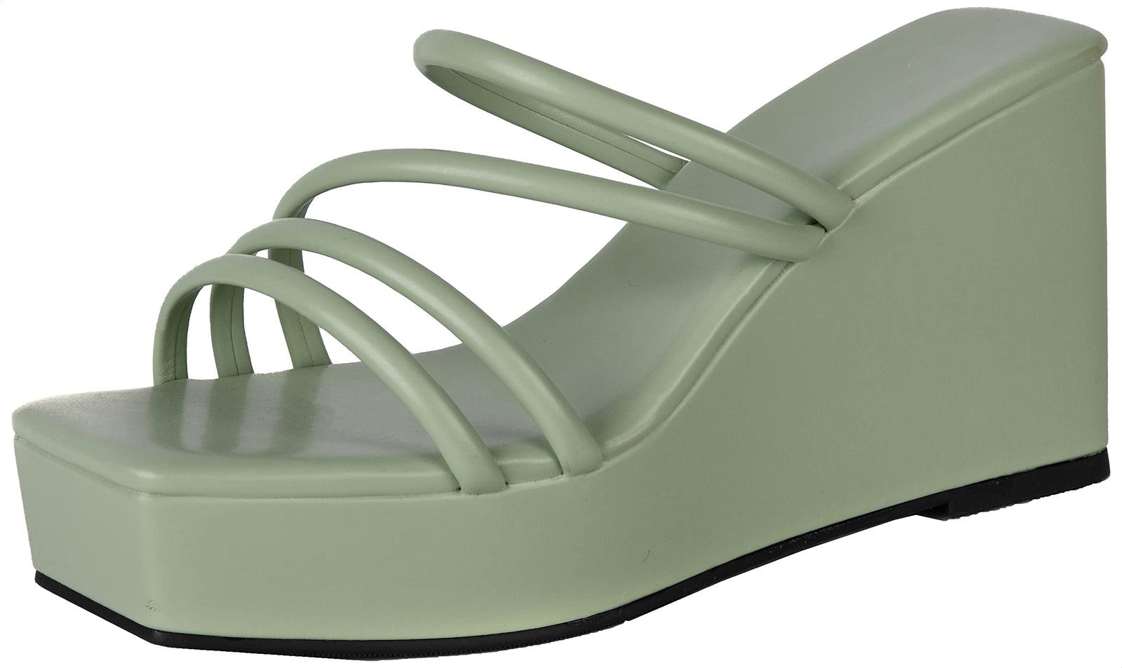 Pixi Faux Leather Square-Toe Strapped Wedge Sandals For Women