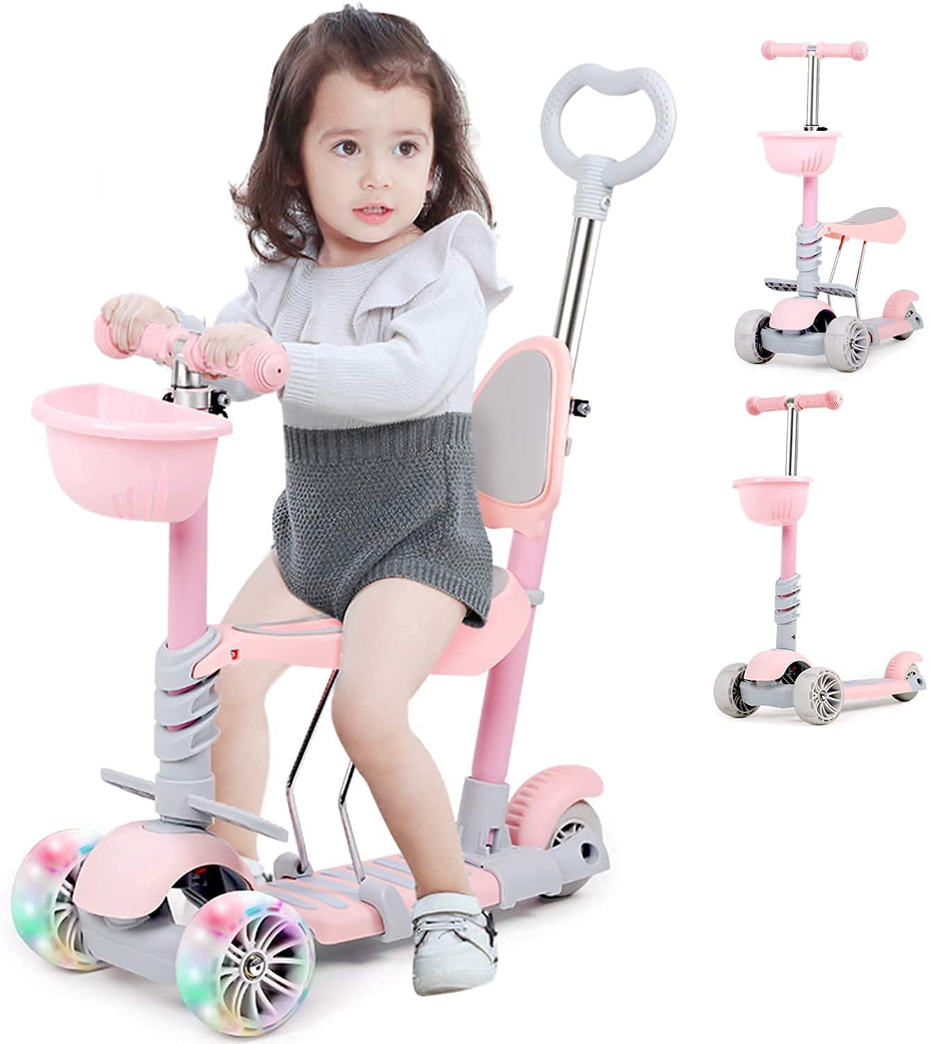 Kids Kick Scooter, Adjustable Scooter for Toddlers 3-12 Years Old Boy and Girls,Support 50 kg,Lightweight Folding Kids Scooter,LED Light-Up Wheels