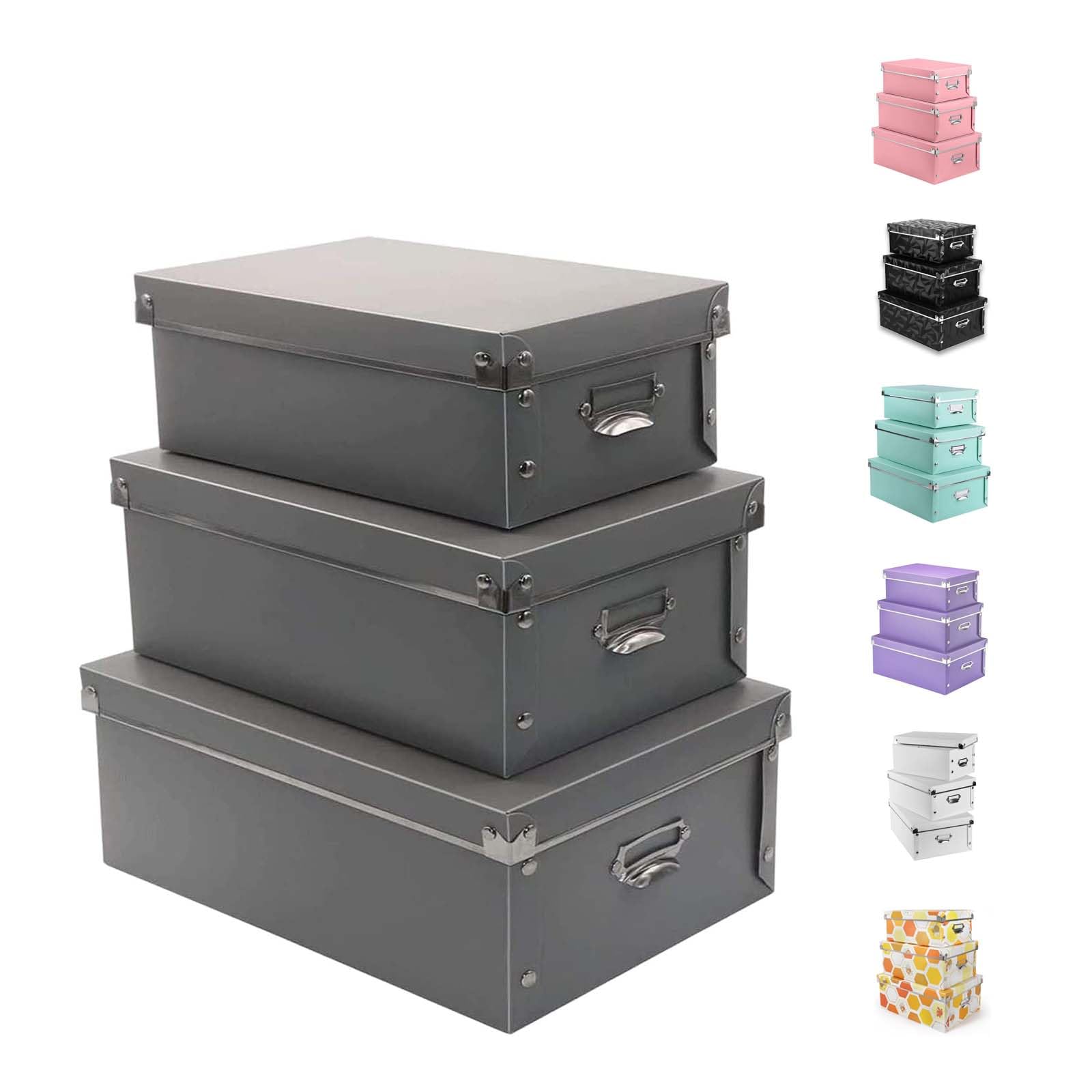 Foldable Storage Baskets, 3 piece Multiple sizes Small/Medium/Large Waterproof Plastic Box with Lid for Toys/Shoes Grey