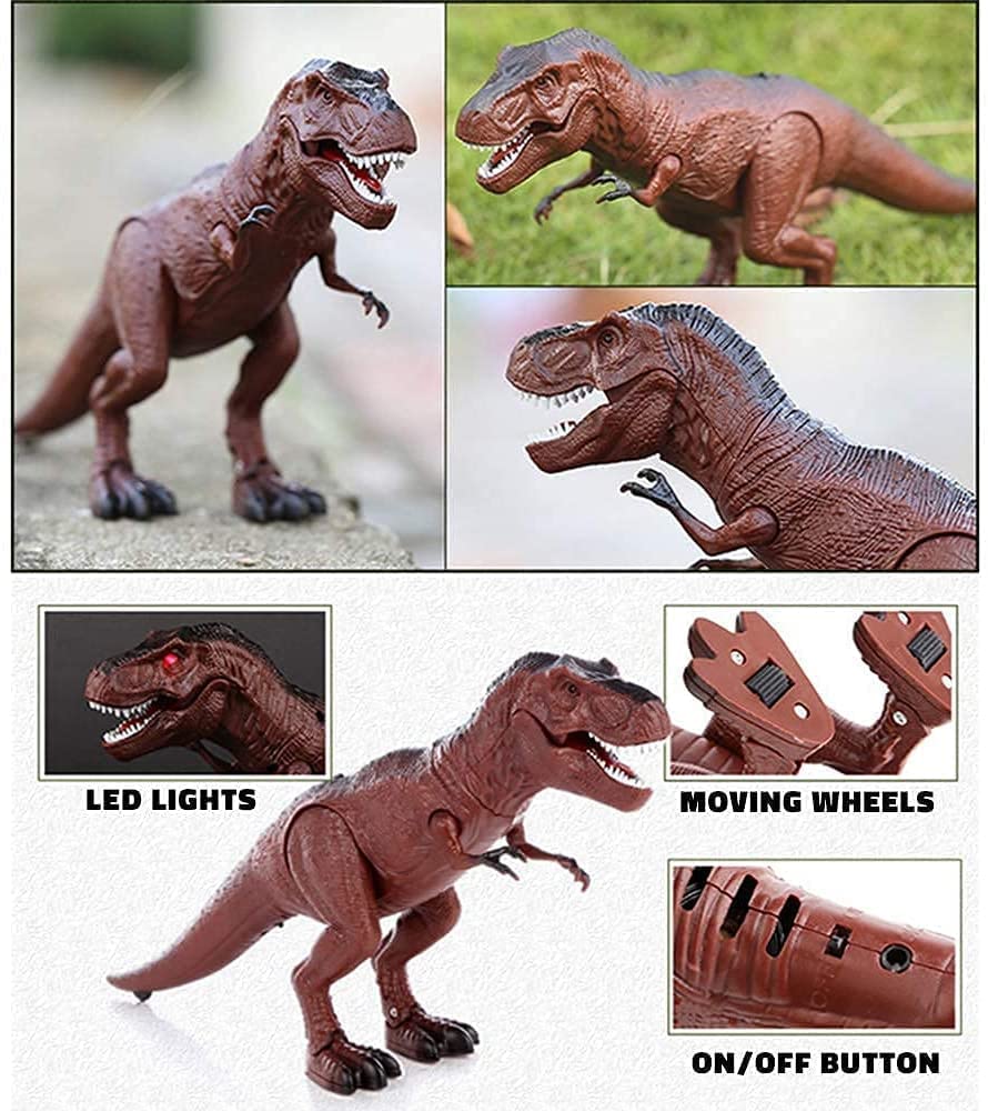 Fitto Remote Control Trex Dinosaur Toy with Rolling Legs, Glowing Eyes, Sounds and Light