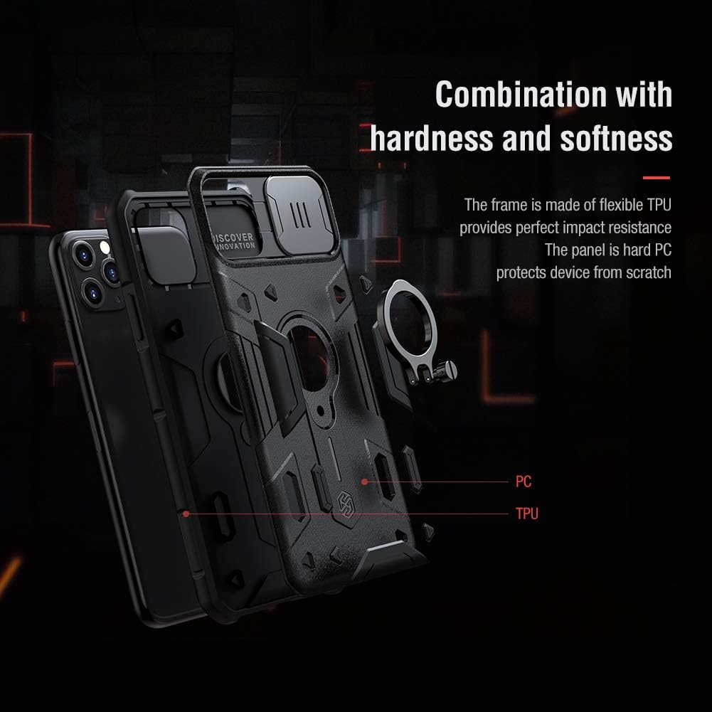 Nillkin iPhone 11 Pro Case Slide Camera Protection Case for iPhone 11 Pro Cover Ring Stand Holder (Black)