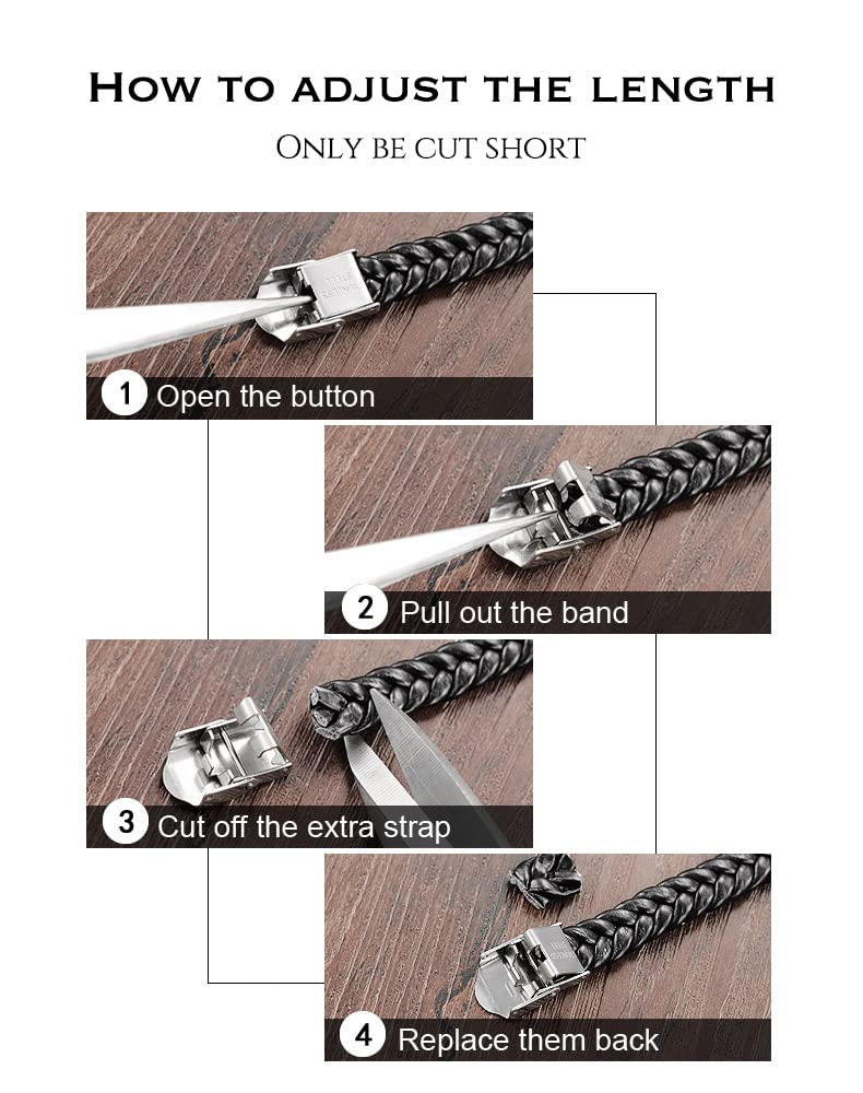 Mens Black Blue Leather Bracelet Silver Stainless Steel For Teen Boys Adjustable Buckle Bracelets Pulseras Para Hombre Different Size For Small Big Wrist