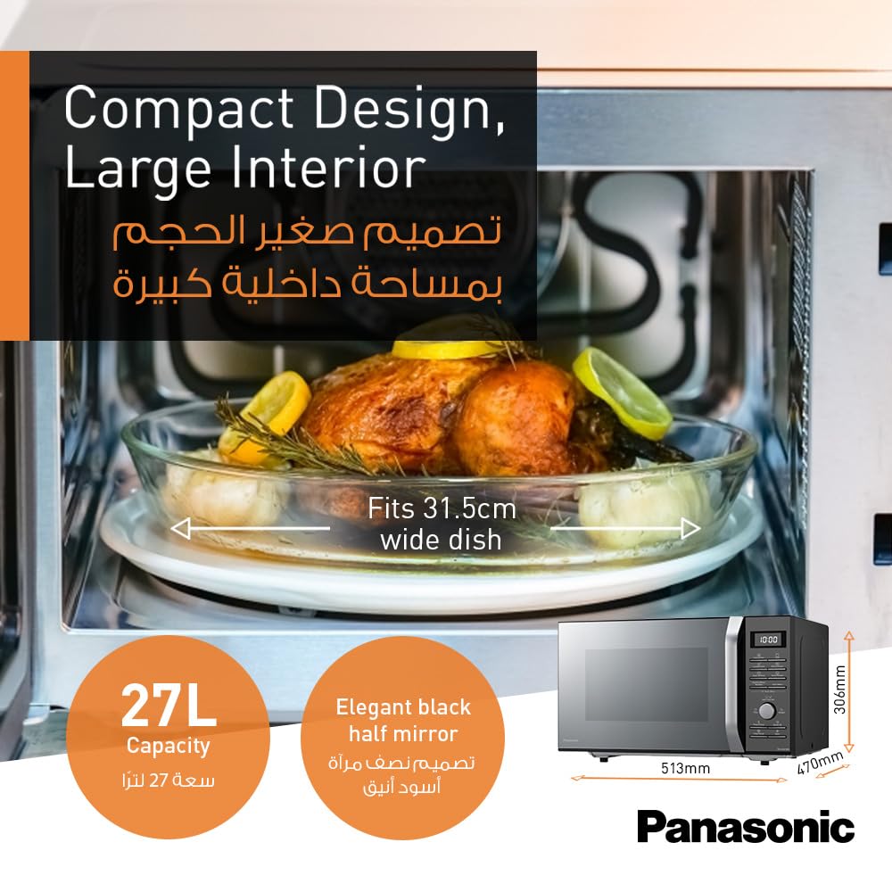 Panasonic 27L 4-In-1 Convection Microwave Oven, Nn-Cd67, Black, With Healthy Air Fryer Menus, 1 Yr Warranty