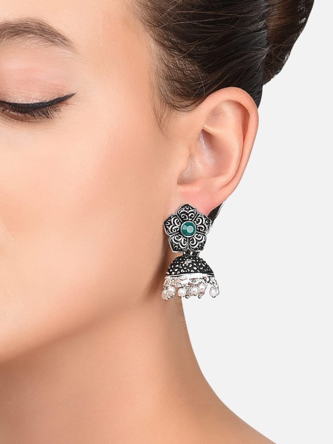 ZAVERI PEARLS Combo Jhumkis For Women (Silver) (Zpfk6280)