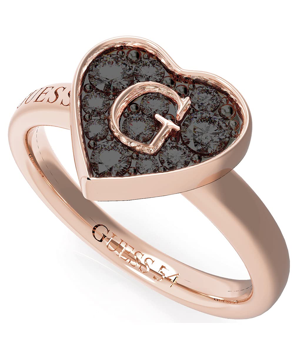 GUESS UBR79031-56 Stainless Steel Ring with Cubic Zirconia and Engraved Logo for Women - Rose Gold, 56mm