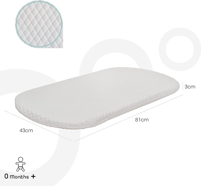 MOON Crib-Stroller/Pram Mattress with Classic Foam Moses/Palm Basket-Noah Pods Pad Anti-Skid/fall Removable/Washable Cover- 81 x 43 x 3 cm