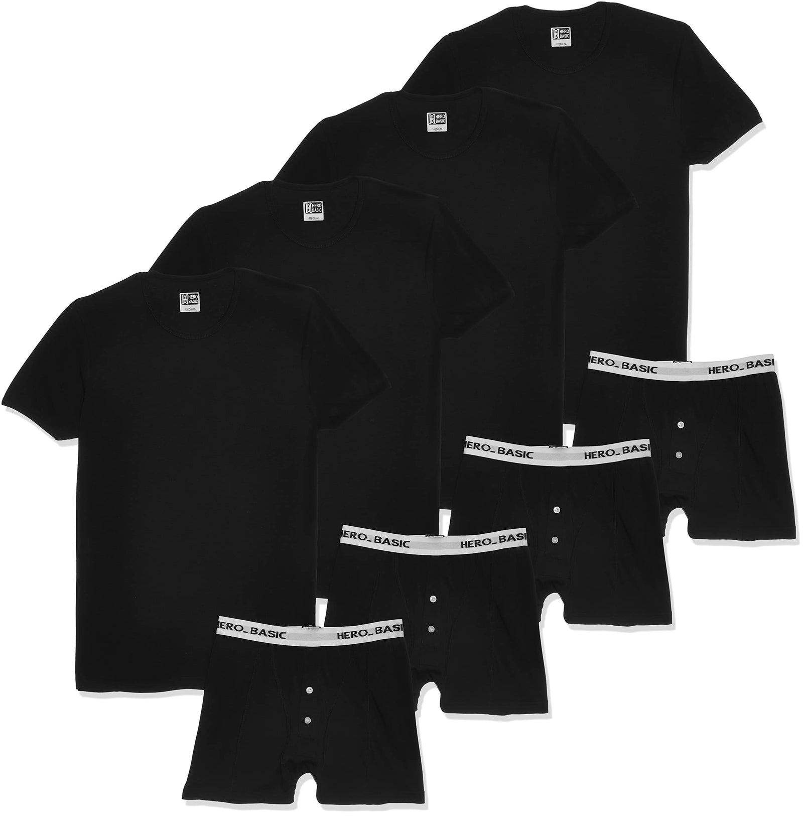 Hero Basic mens Set Of 4 - Round Neck t-Shirts + Free Boxer Underwear (pack of 5),BLACK.M