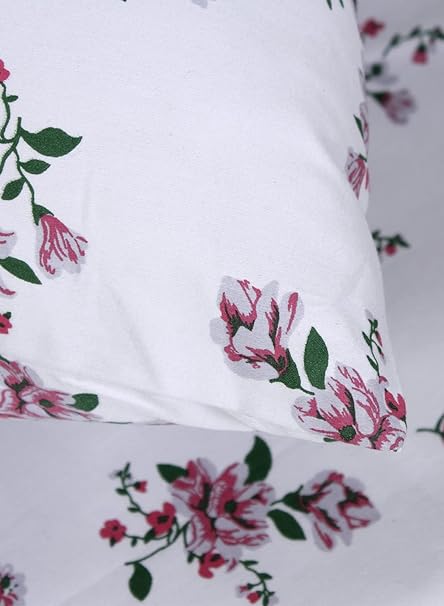 Home Town Floral Printed 250 Tc Single White Fitted Sheet,50X80+15Cm