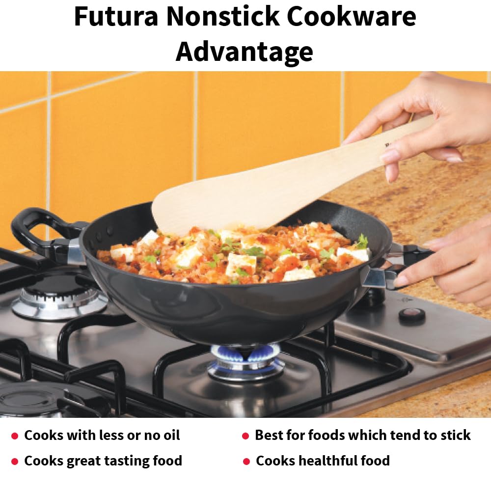 Hawkins Futura Nonstick Kadhai 2.5 L, 26 cm, 3.25 mm with SS lid (Black)