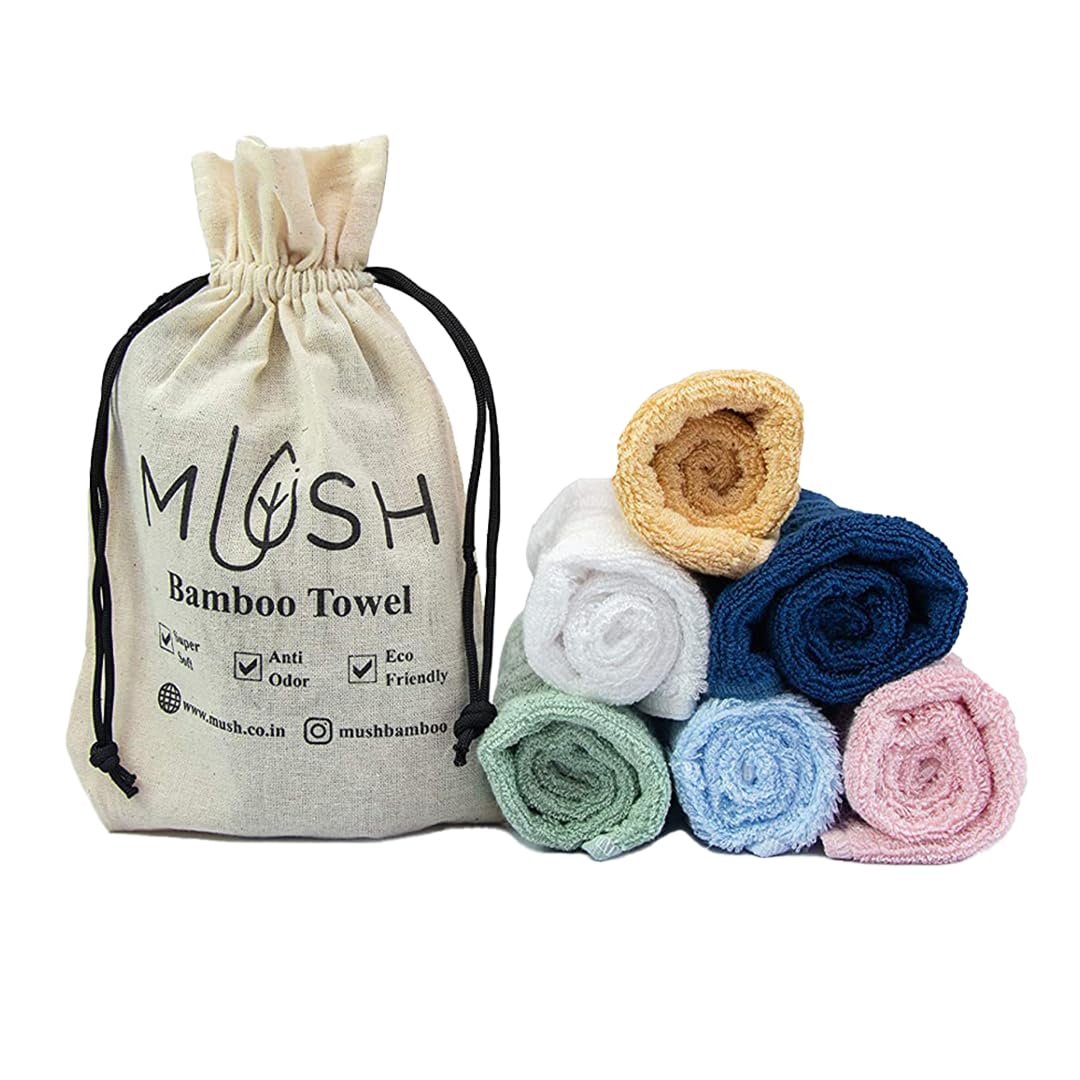 Mush Bamboo-Derived Rayon Towel Set (Set of 5 - Green, Pink, Khaki, Blue, Cream)