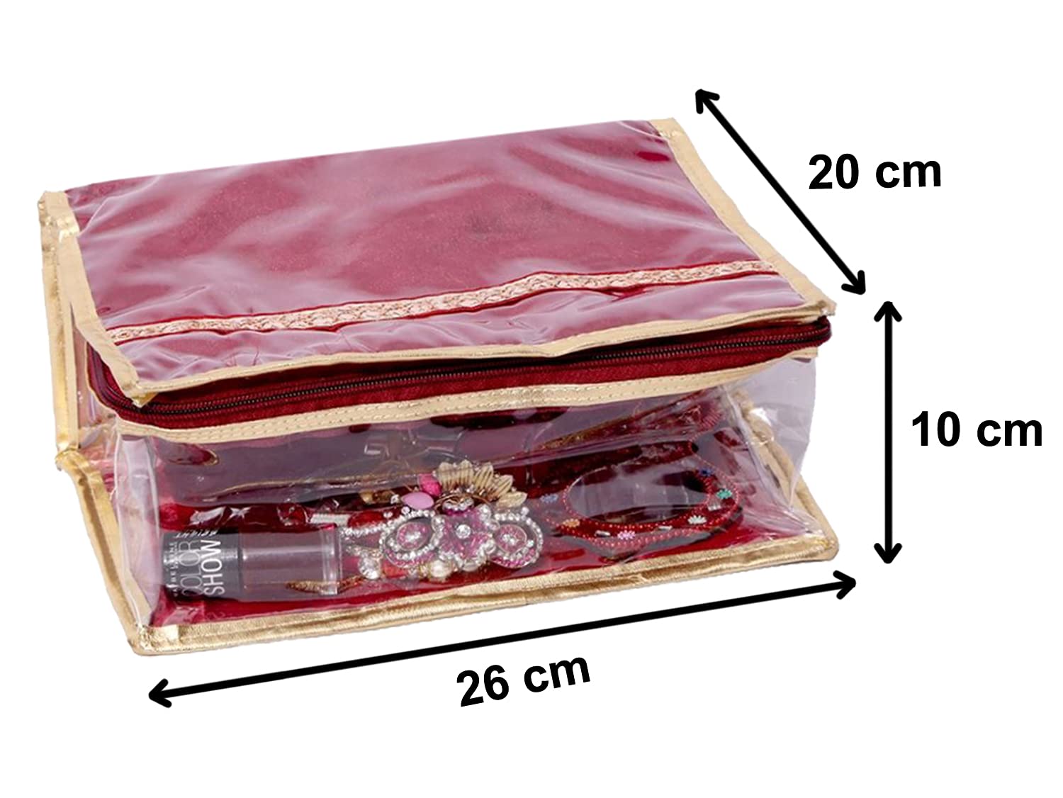 Fun Homes Laminated Jewellery Box/Organizer For Travel with Golden Border (Maroon)-HS_38_FUNH21034