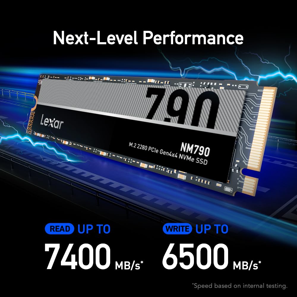 Lexar NM790 SSD 1TB PCIe Gen4 NVMe M.2 2280 Internal Solid State Drive, Up to 7400MB/s, Compatible with PS5, for Gamers and Creators (LNM790X001T-RNNNU)