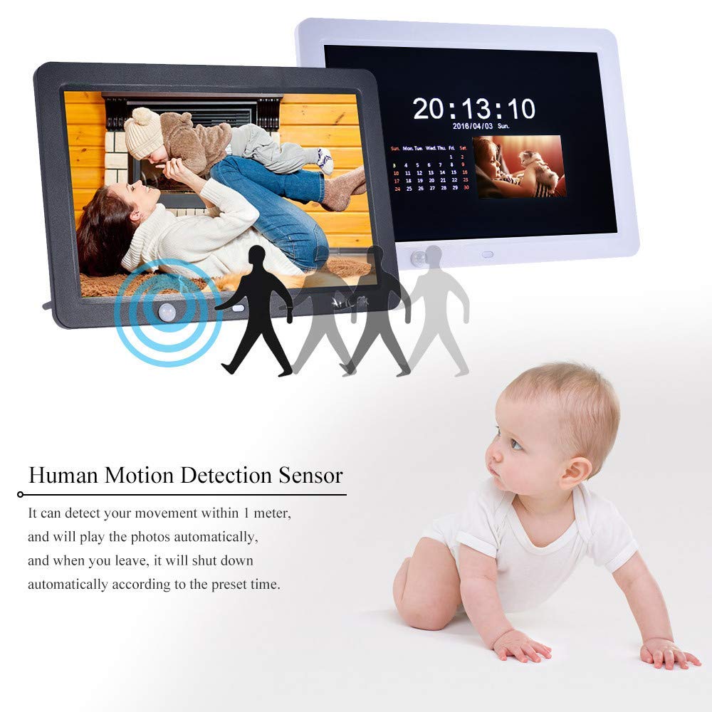 Digital Photo Frame 12 Inch 1280 * 800 High Resolution Display HD LED Screen with Calendar,Alarm Clock, MP3,Photo,Video Player with Remote Control Gift Present for Family Friends (Black) (Black)