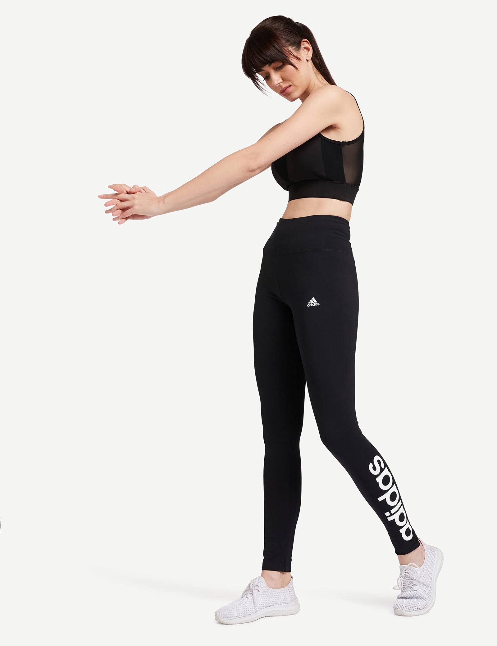 Adidas womens ESSENTIALS HIGH-WAISTED LOGO LEGGINGS Tights , black-white , m