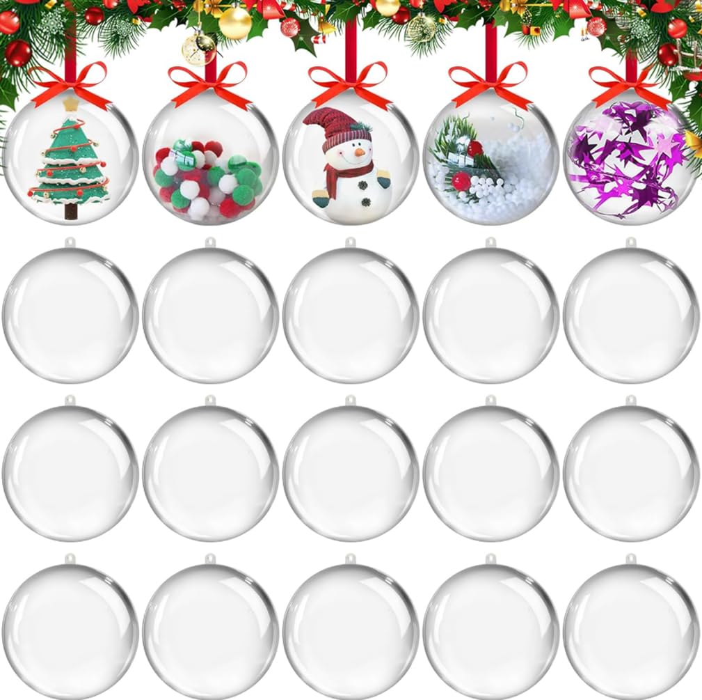 15 Pcs Christmas Ornament Fillable Balls Filling Clear Plastic Decorative Ball DIY Craft Christmas Tree Decor for Wedding Party, Xmas Holiday Decoration Large Open Decorative Hanging Ornaments (80mm)