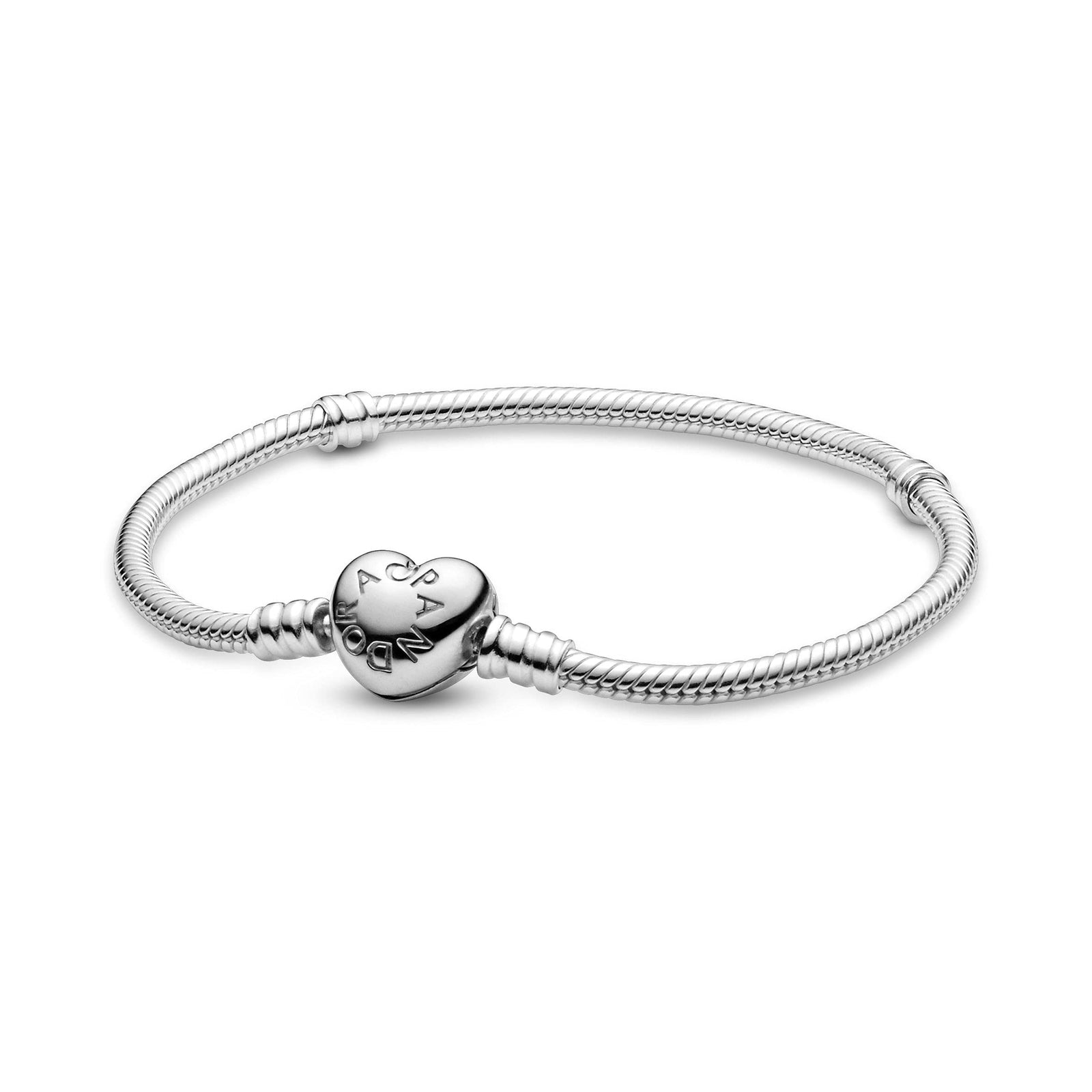 Pandora Moments Women's Sterling Silver Heart Clasp Snake Chain Bracelet for Charms