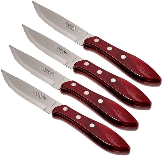 Tramontina steak knife ‎29899/522 set of 4 woth a woden box - Red