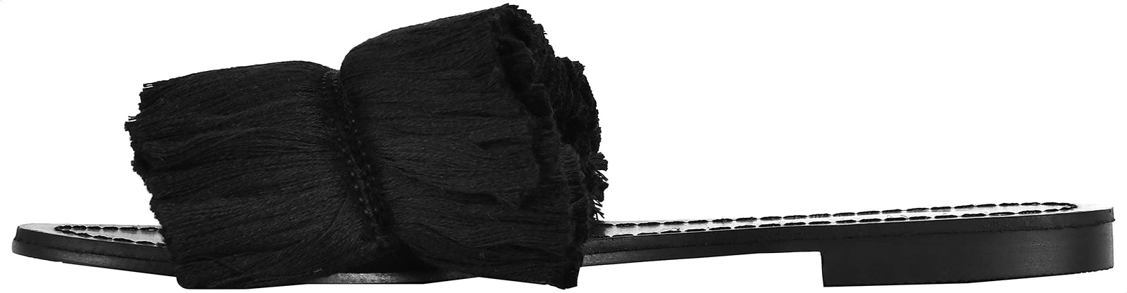 Pixi Fringe Detail Strap Flat Slippers for Women,BLACK