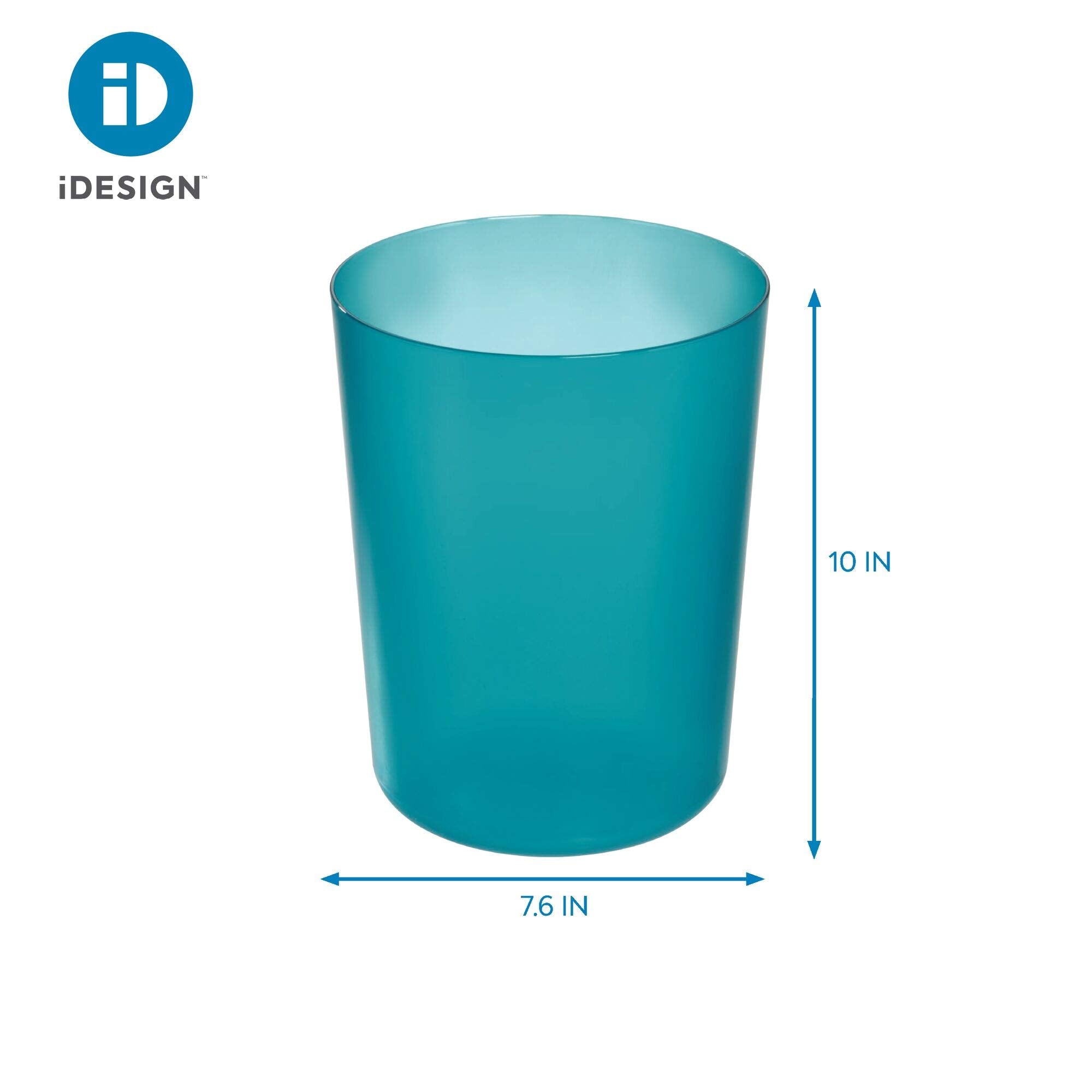 iDesign Finn Compact Round Plastic Trash Can for Bathroom, Bedroom, Home Office, Dorm, 7. 64" x 10", Teal