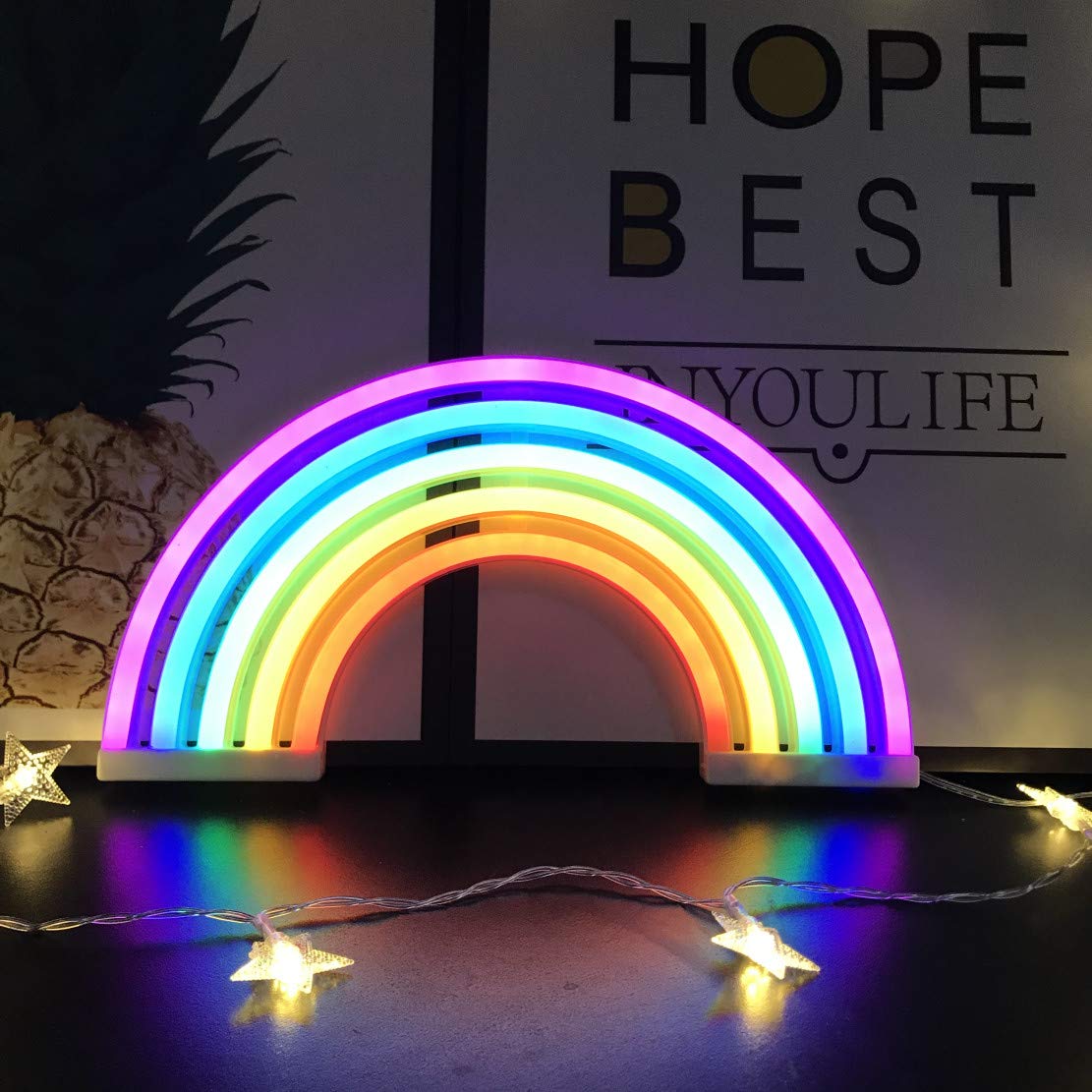 QiaoFei Rainbow Neon Light Signs,Rainbow Wall Decor for Girls Children Baby Room LED Lamp Rainbow Decor Kids Gifts,Battery or USB Operated Table LED Night Lights