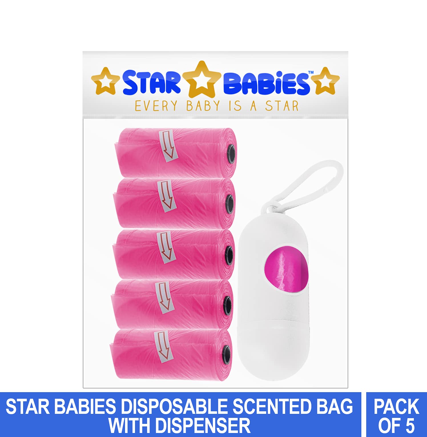 Star Babies Pack Of 5 Scented Bag Pink With White Dispenser, Pack Of 1