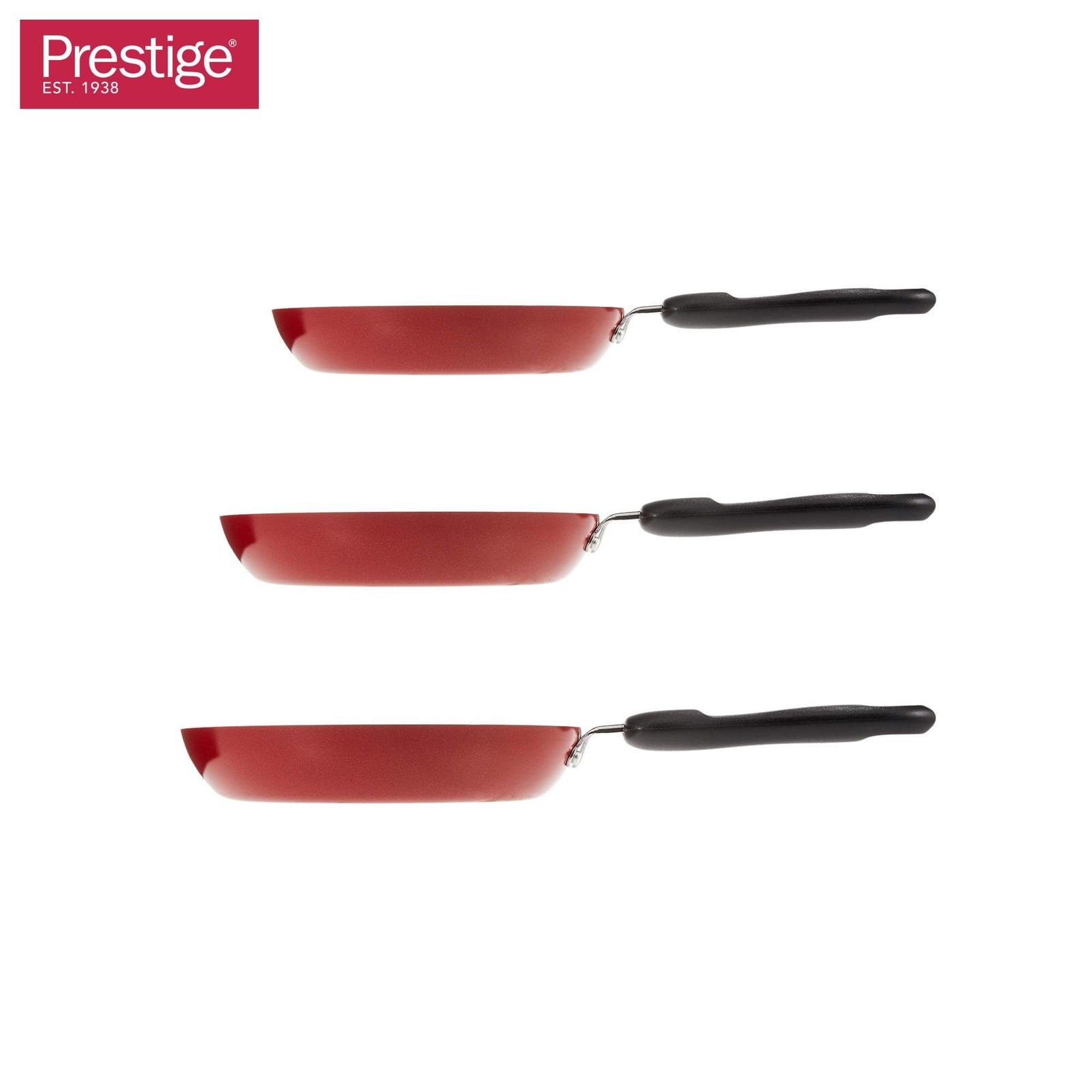 Prestige Aluminum Non- Stick Fry Pan Set, 3 Pieces, Red