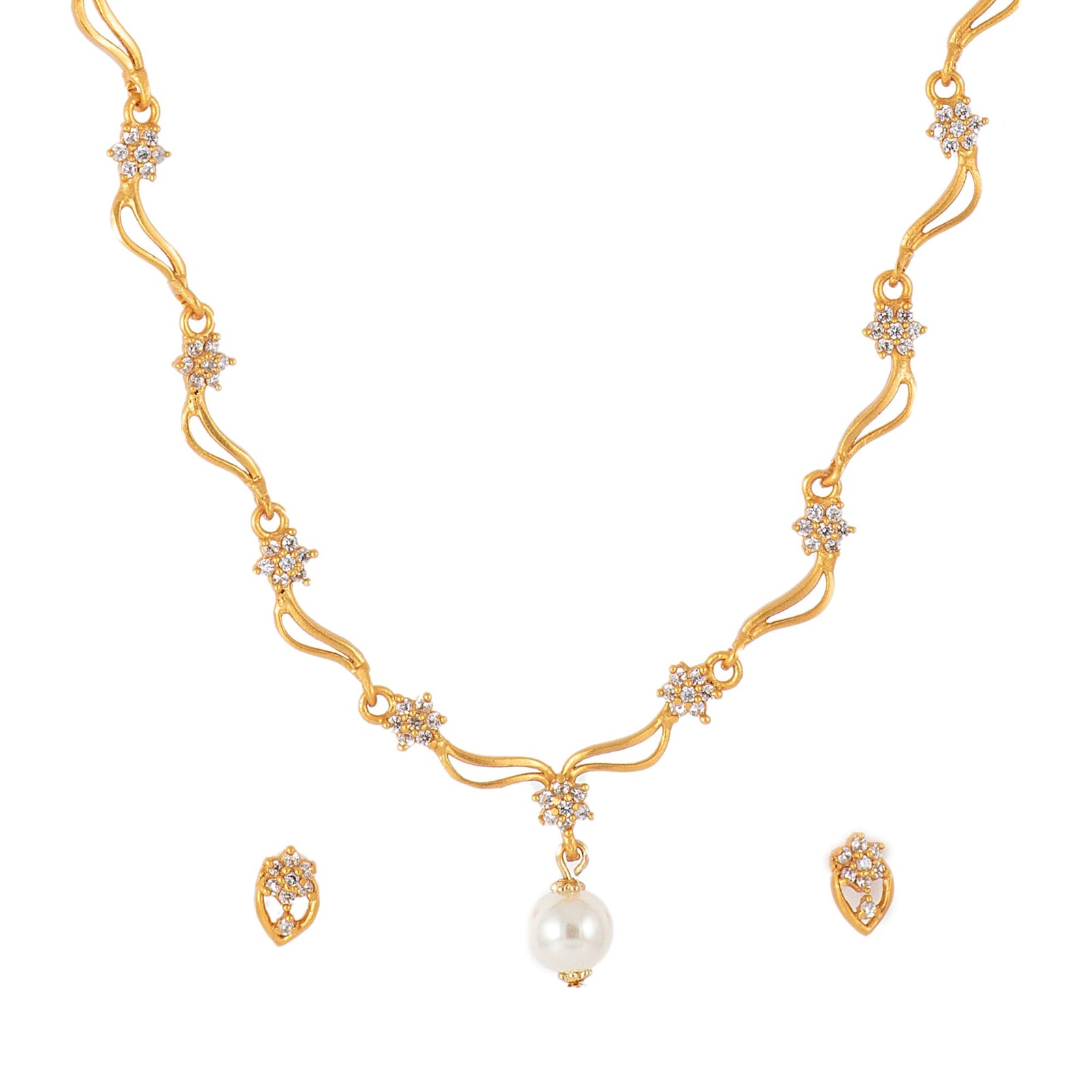 Estele 24 Kt Gold Plated Necklace Set With Austrian Crystals For Women