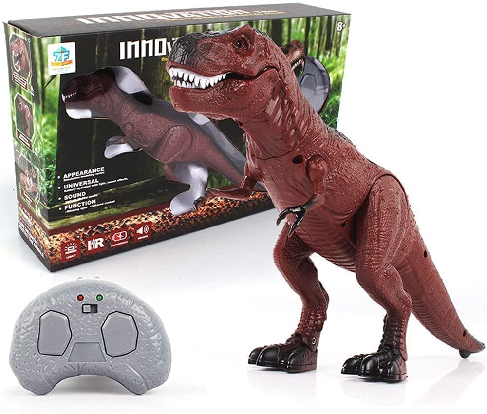 Fitto Remote Control Trex Dinosaur Toy with Rolling Legs, Glowing Eyes, Sounds and Light