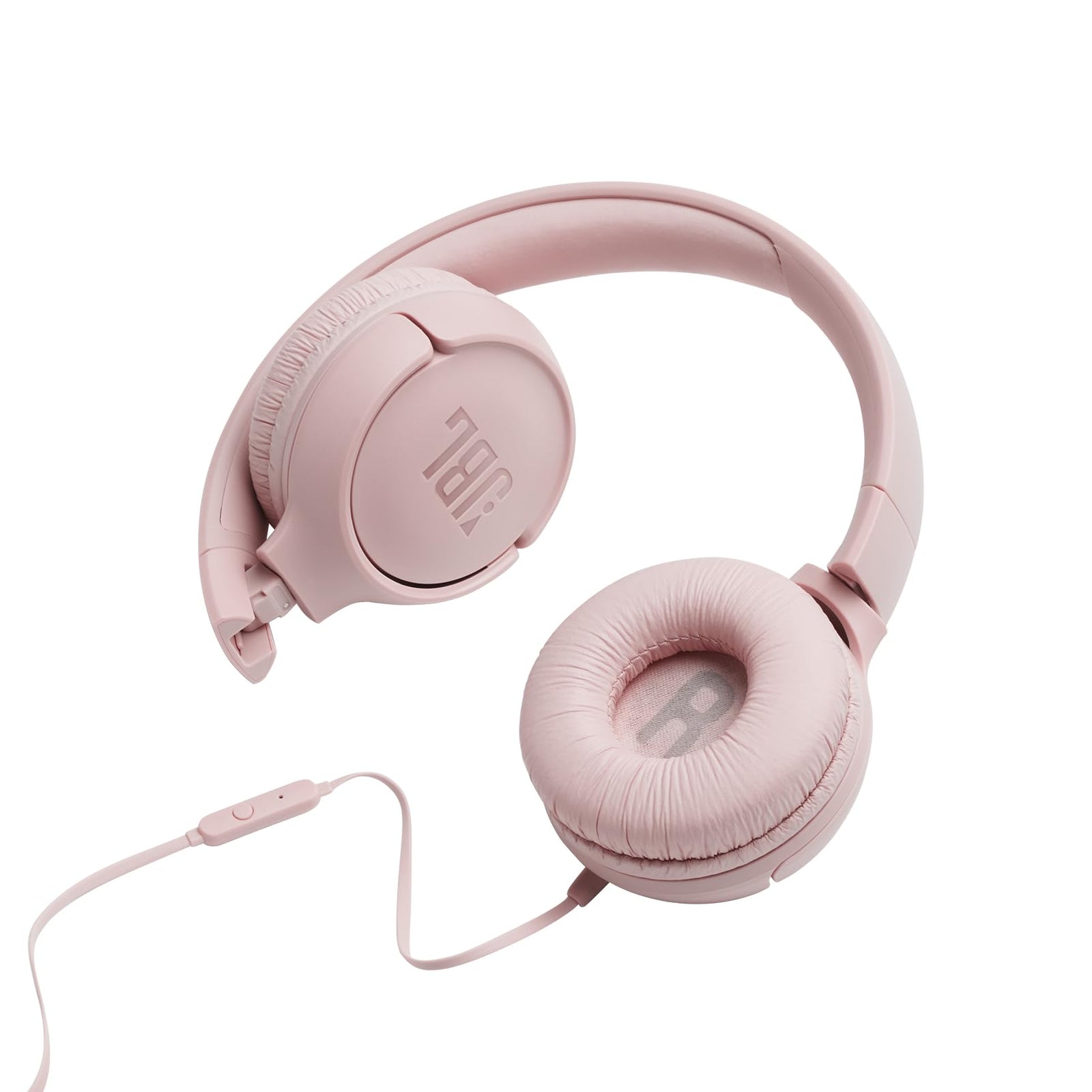 JBL Tune 500 Wired On-Ear Headphones, Deep JBL Pure Bass Sound, 1-Button Remote/Mic, Lightweight and Foldable Design, Tangle-Free Flat Cable, Voice Assistant - Pink, JBLT500PIK