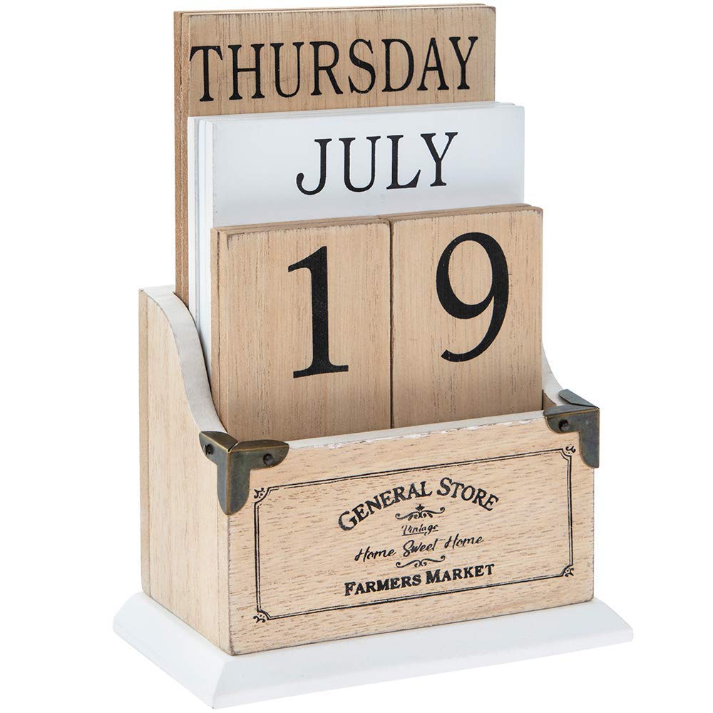 Home Sweet Home Vintage Wooden Perpetual Calendar - Desk Top Eternal Calender Blocks