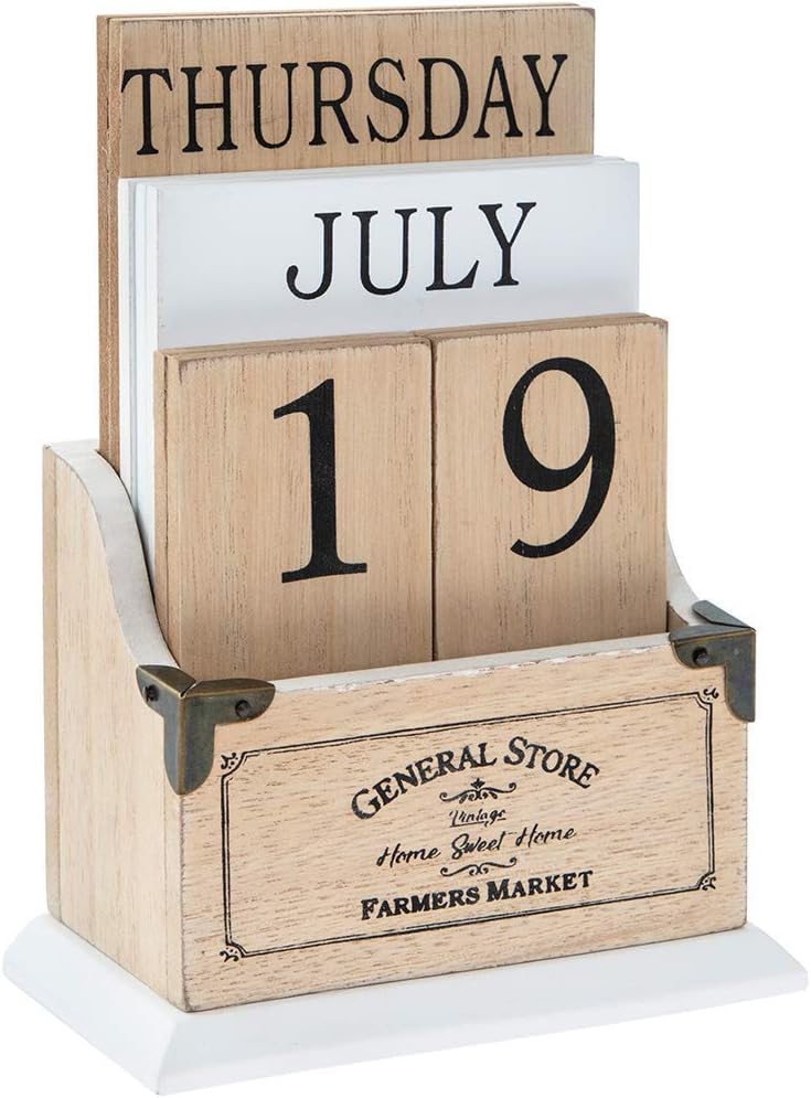 Home Sweet Home Vintage Wooden Perpetual Calendar - Desk Top Eternal Calender Blocks