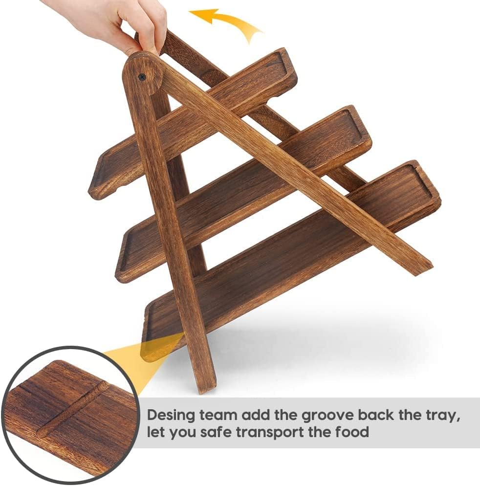 AMERTEER Wood 3 Tier Serving Tray, Three Tiered Cupcake Stand, Rectangle Serving Platter Wooden Farmhouse, Wood Party Serving Trays Fruit Cupcake Stand Cheese Board Platter Brown Decorative Tray Decor