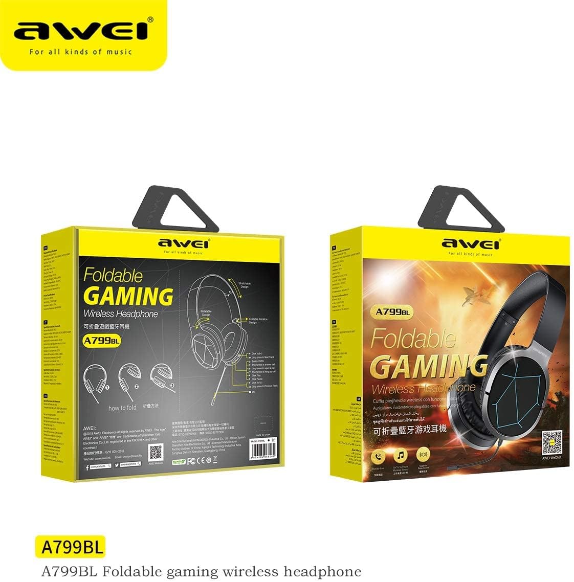 Awei A799BL Foldable Wireless Gaming Headphone - Black